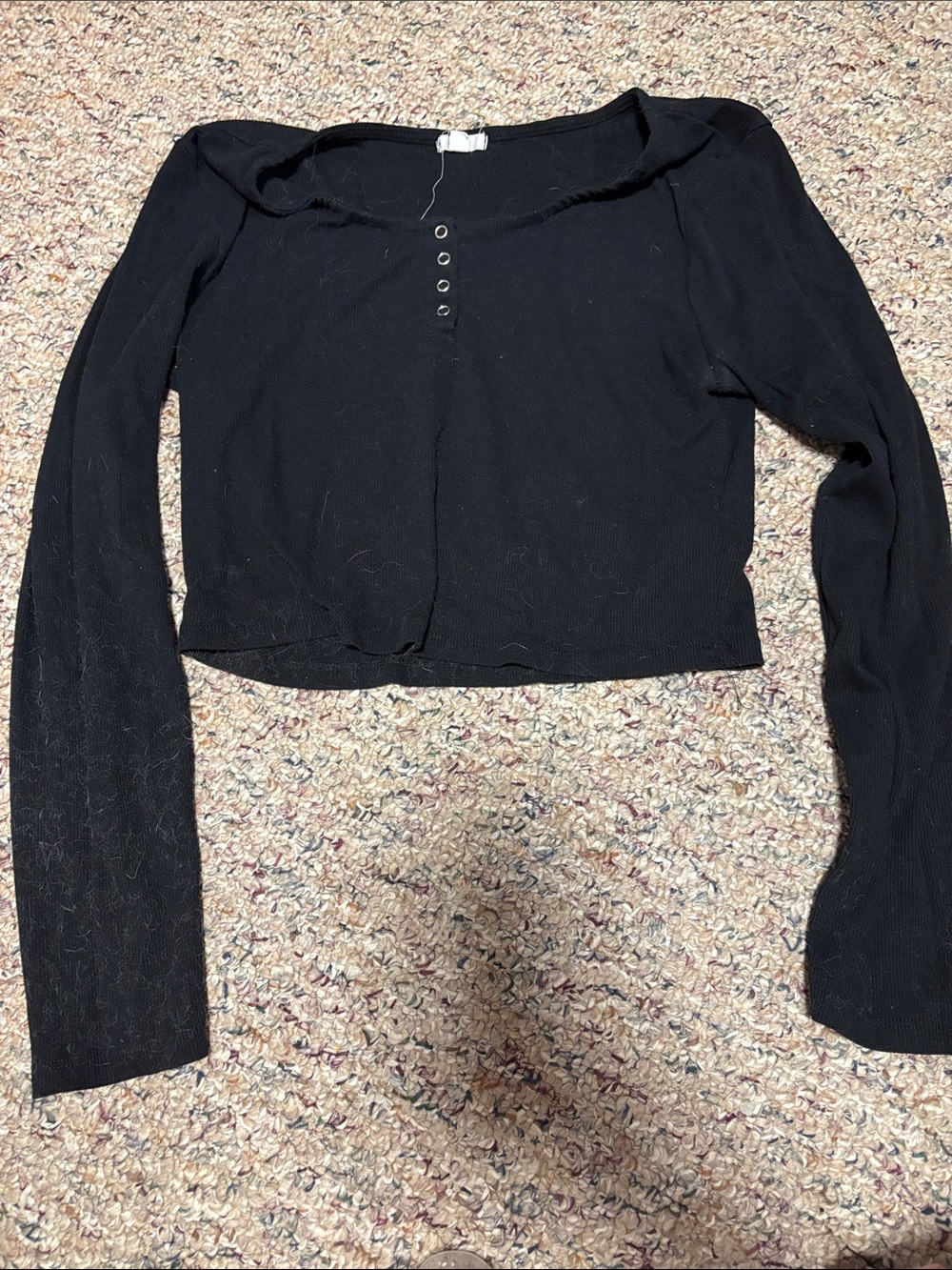 Ardene Black Cropped Long-Sleeve Henley Top